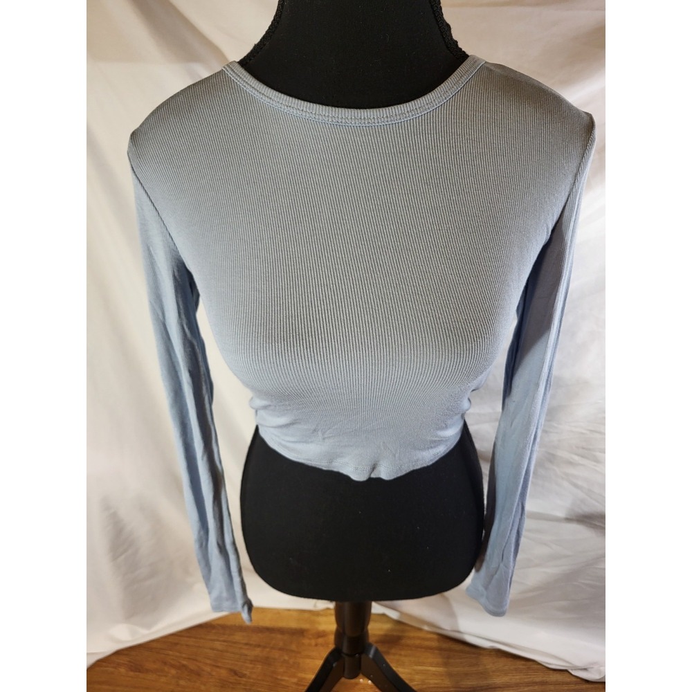 Sunday Best Aritzia Blue Ribbed Long Sleeve Crop Top XS